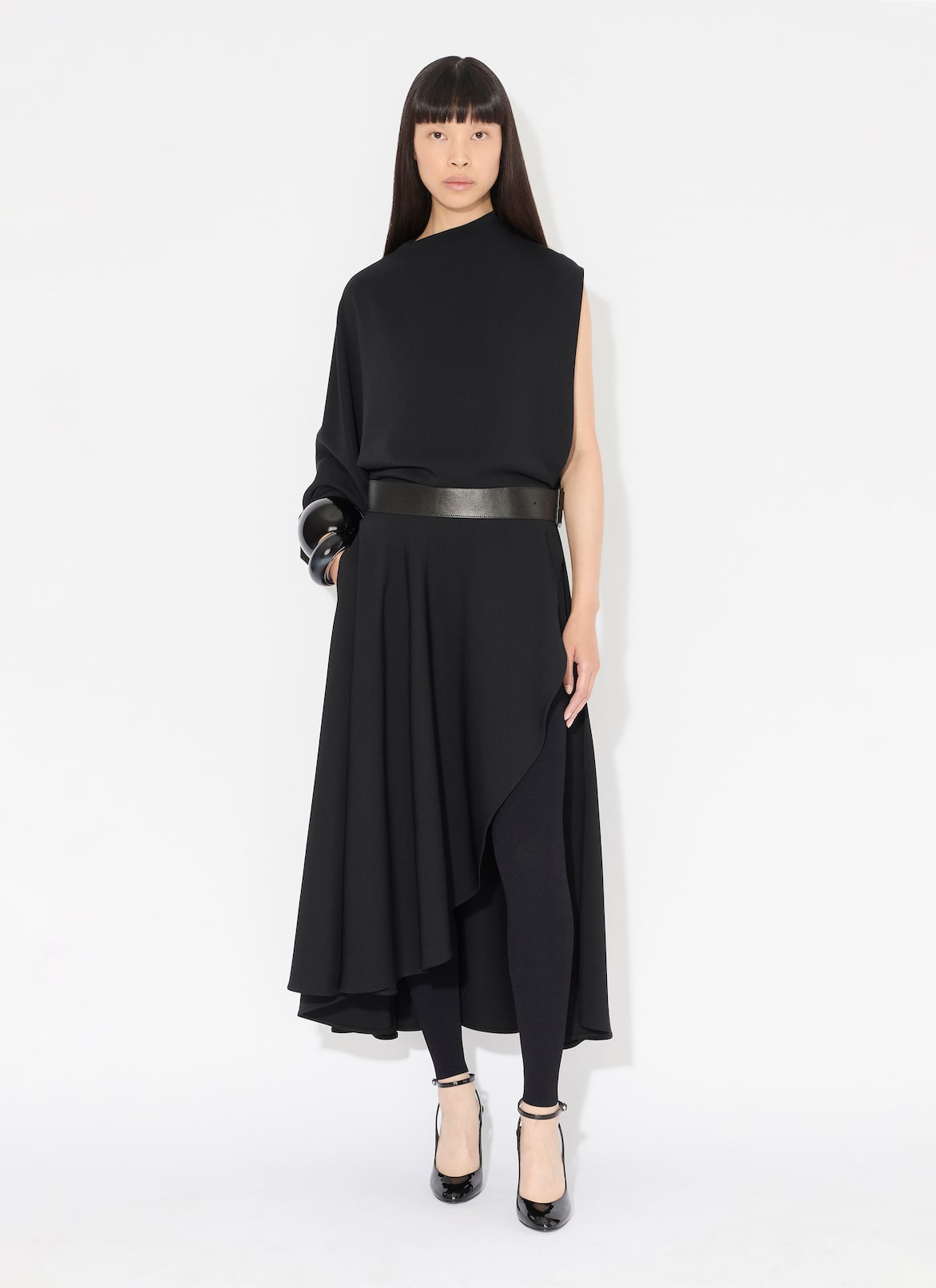 ストレッチキャディ製 ベルト付きドレス  ALAÏA ブラック ストレッチキャディ製 ベルト付きドレス
